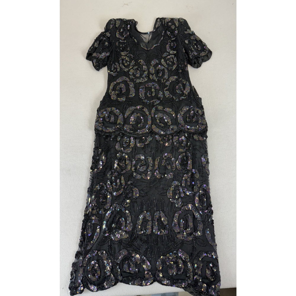 Vintage Laurence Kazar Black Beaded Sequin Shirt and Skirt Set M‎ Party, Wedding